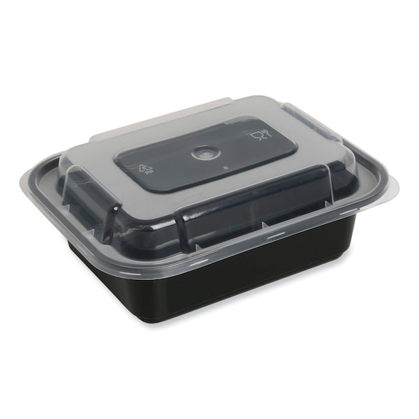 Food Container, 12 Oz, 5.78 X 4.52 X 2.24, Black/Clear, Plastic, 150PK